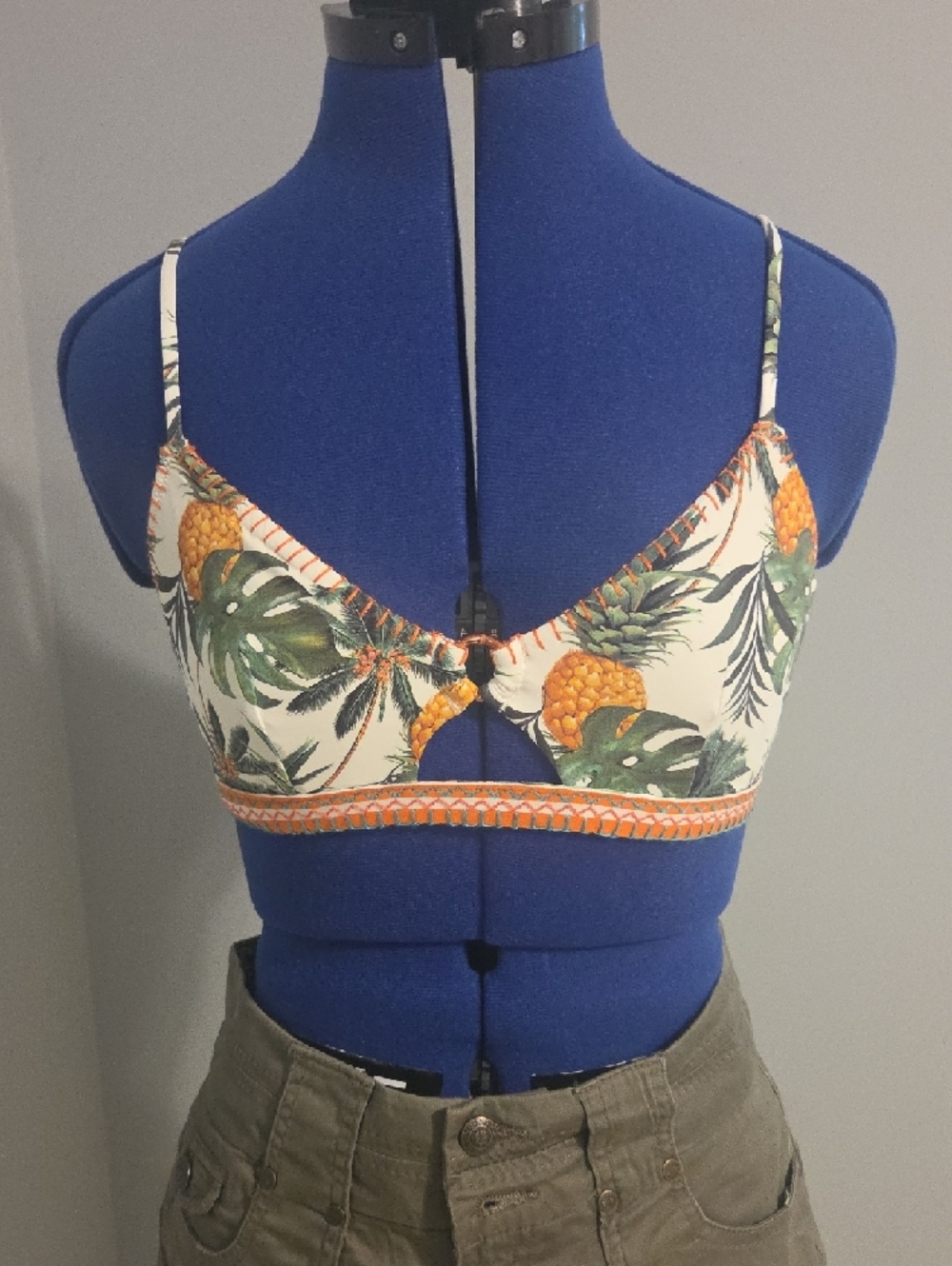 Banana moon Pineapple Print Bralette Bikini Top - White/Orange/Green - Picture 5 of 7
